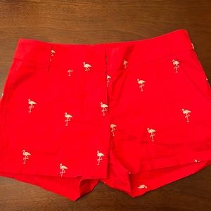 J. Crew Cotton Chino Embroidered Flamingo Shorts Size 0